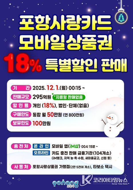 카드형·모바일 포항사랑상품권 특별 할인판매 홍보 포스터.