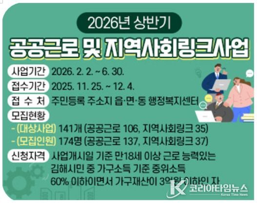 , 2026년 상반기 공공근로 및 지역사회링크사업 참여자 모집