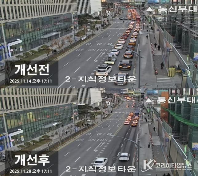 과천대로7길 퇴근시간대 모습(개선 전후)