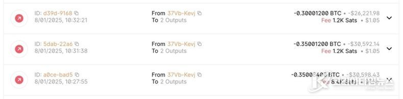 0.35 + 0.35 + 0.3 BTC 총 1비트코인을 출금해간 자료