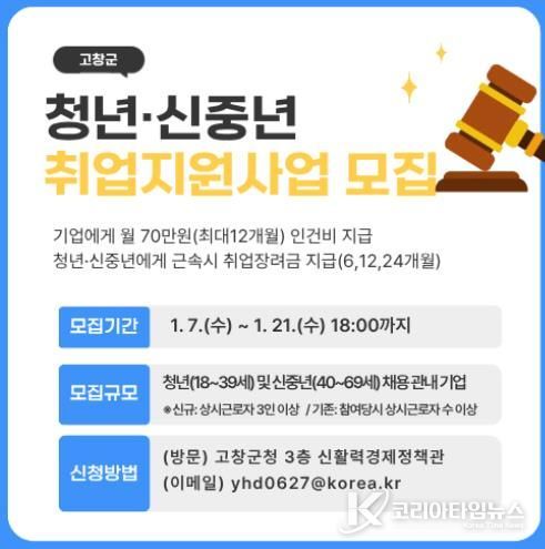 고창군, 청년·신중년 취업지원사업 참여 기업 모집