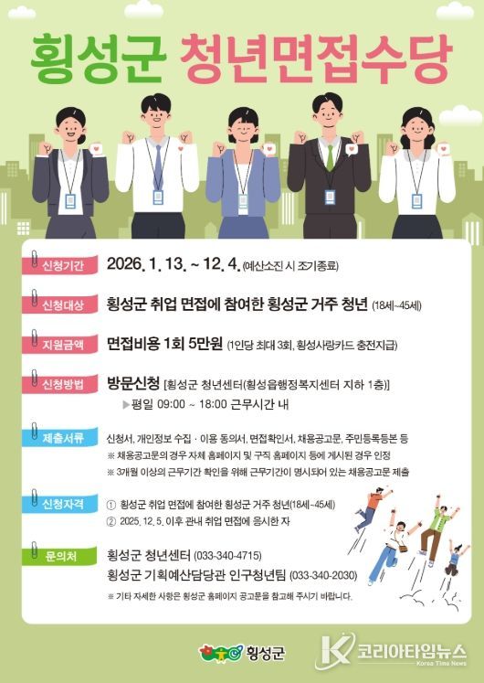 횡성군, ‘2026 청년 면접 수당’신청 접수