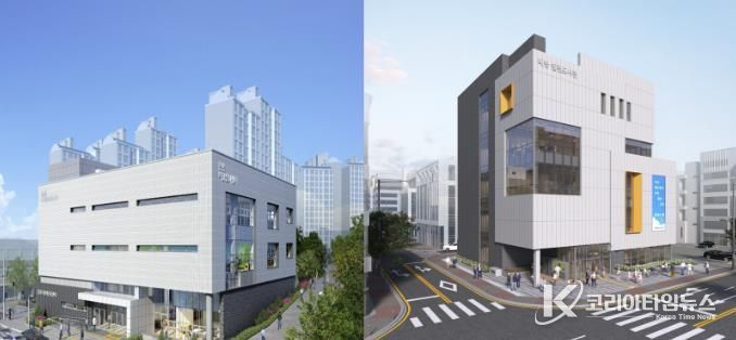 좌측부터 음봉어울샘도서관, 배방월천도서관 조감도