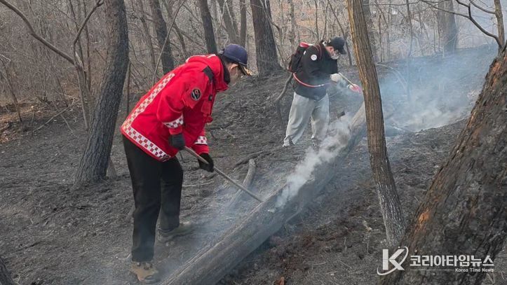 21일 대산읍 대죽리 산불 진화 현장