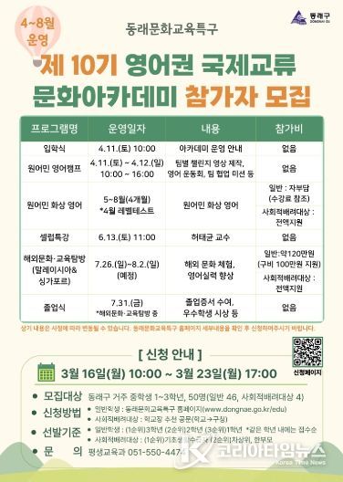 동래문화교육특구, 제10기 영어권 국제교류 문화 아카데미 운영