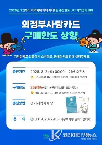 의정부시, 3월부터 의정부사랑카드 월 구매 한도 상향