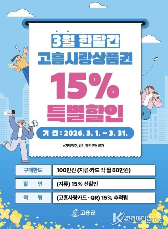 3월 고흥사랑상품권 15% 특별할인