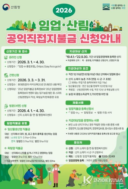 2026년 임업·산림 공익직접직불금 신청 안내 포스터