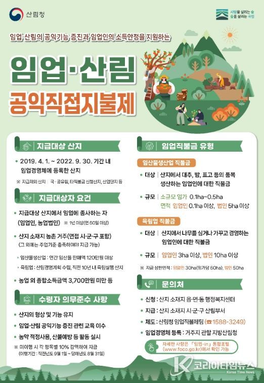 2026년도 임업·산림 공익직접지불금 신청 접수 시작