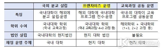 국내 대학의 해외 진출 유형