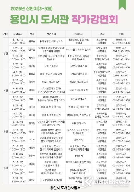 2026년 용인시 도서관 작가강연회 홍보물