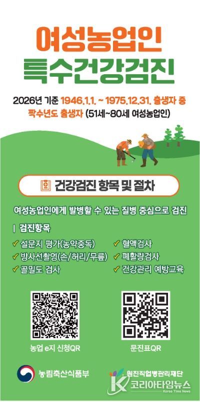 옹진군, 여성농업인 특수건강검진사업 추진